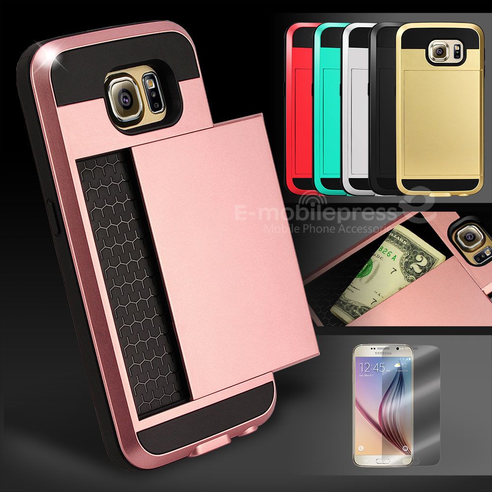 Card Pocket ShockProof Slim Hybrid Wallet Case Cover Samsung Galaxy S6